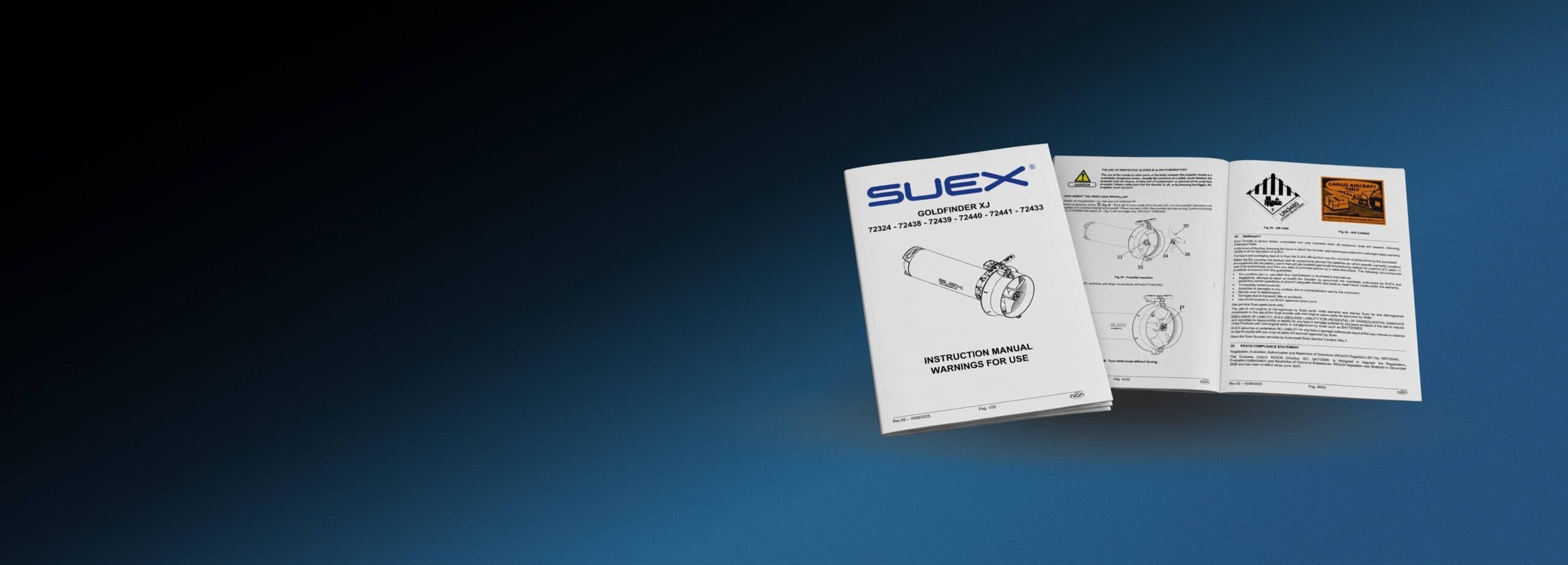 Manuali di istruzioni SUEX sfogliati, con la copertina Goldfinder XJ