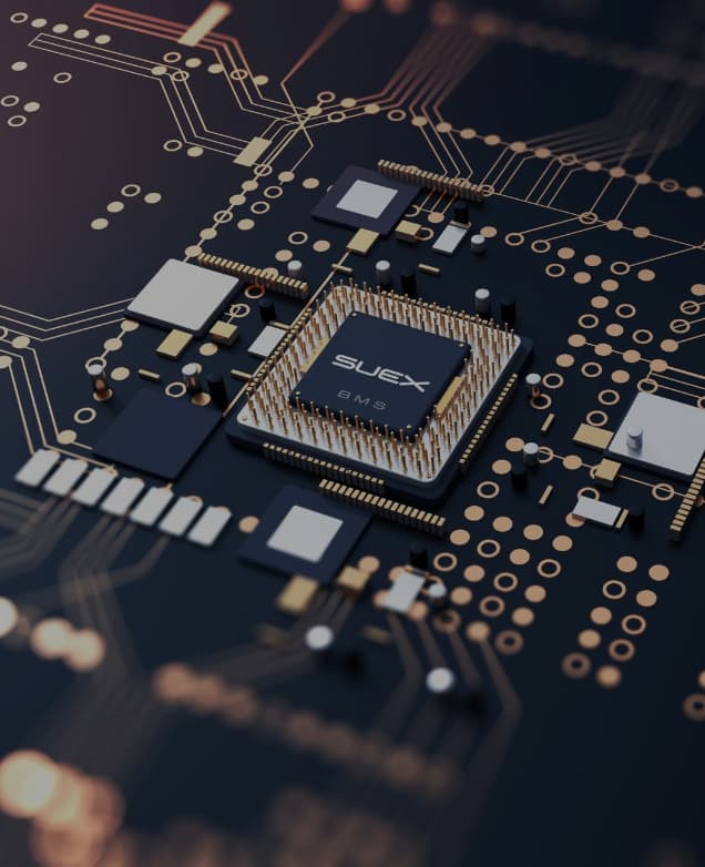 Scheda elettronica con il chip BMS SUEX in primo piano