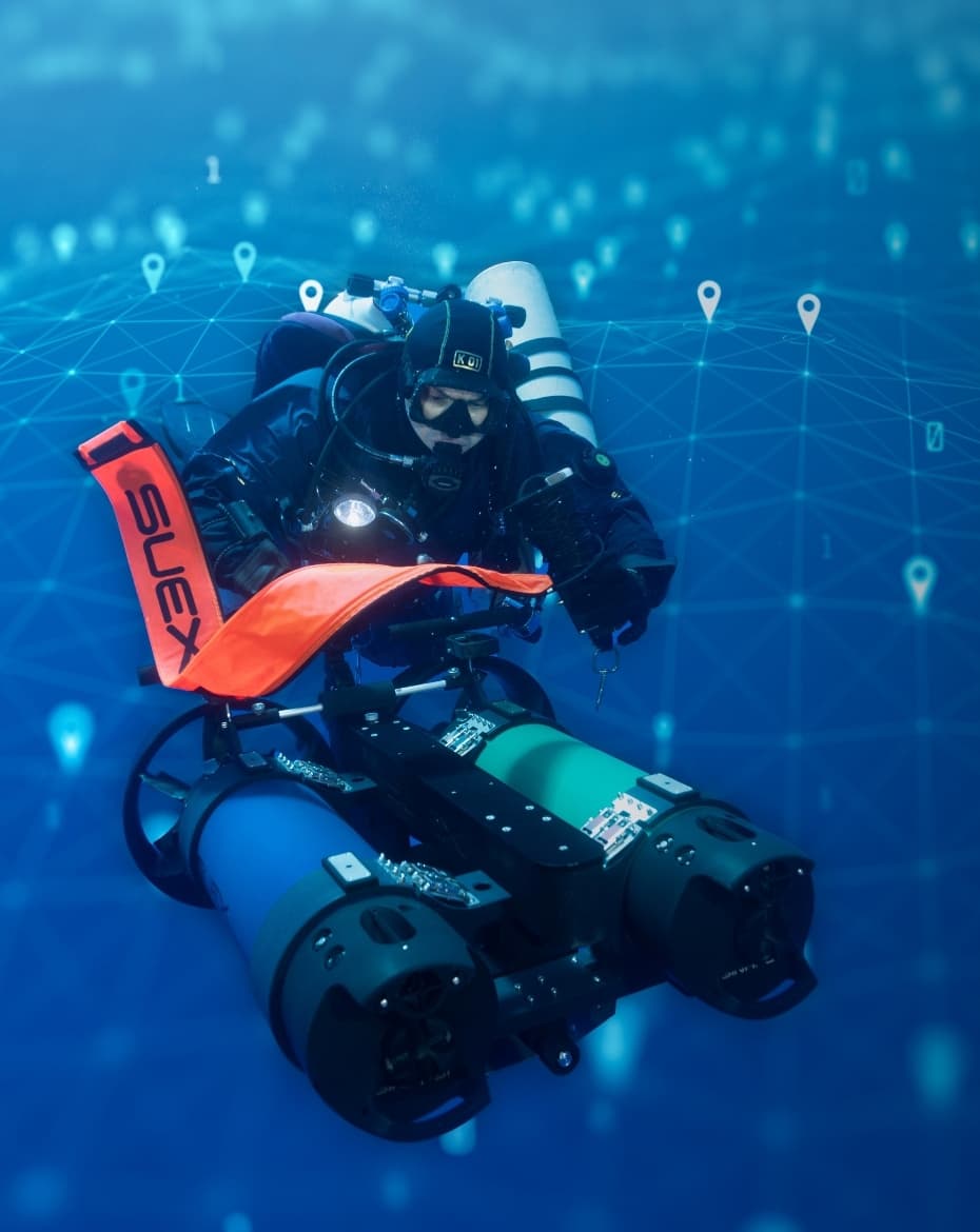 DPV Goldfinder con sistema di navigazione SUEX DRIVe montato